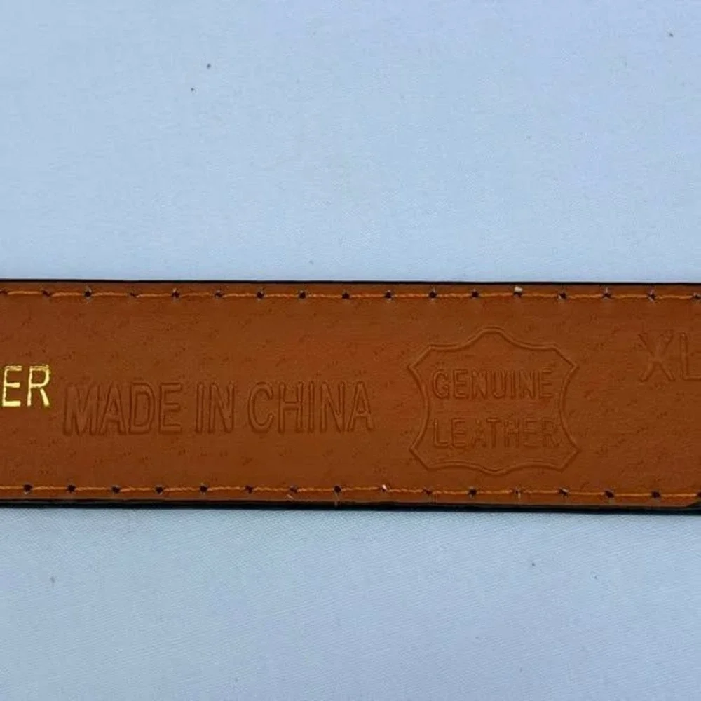 Barbados Leather Mens Belt Black Genuine Leather Silver Buckle XL 42-44 Classic